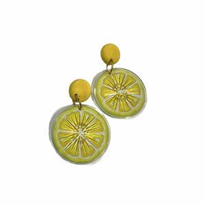 Vintage Womens Lemon Yellow Dangle Drop Plastic Earrings